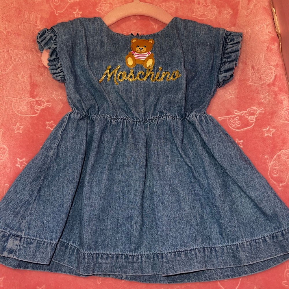 Baby Moschino Chambray Embroidered Dress